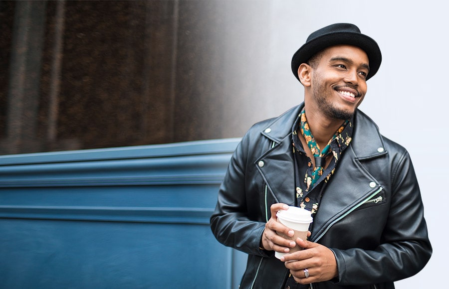 Men smiling with coffee