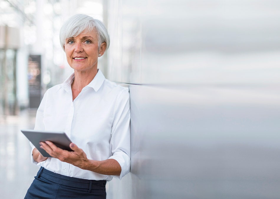 Old lady with tablet